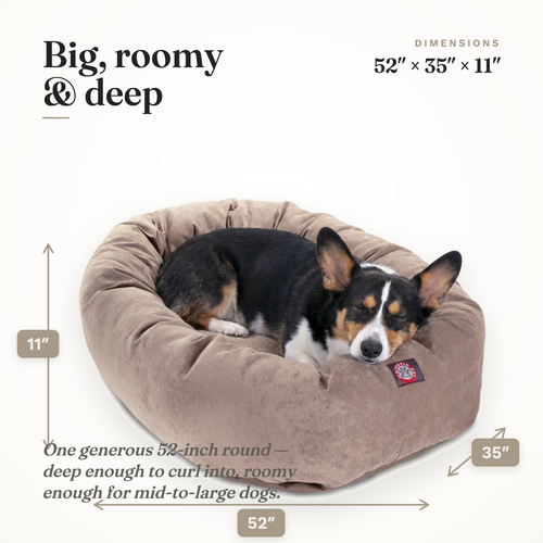 Dimensions 52 by 35 by 11 inches — roomy and deep for mid-to-large dogs