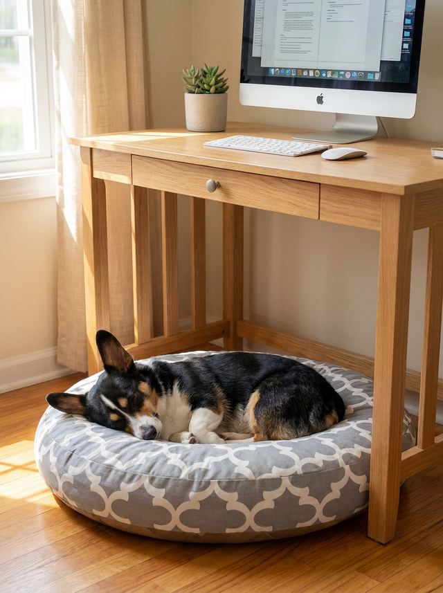 On Cloud Round Bed for Mid to Large Pets in a home office