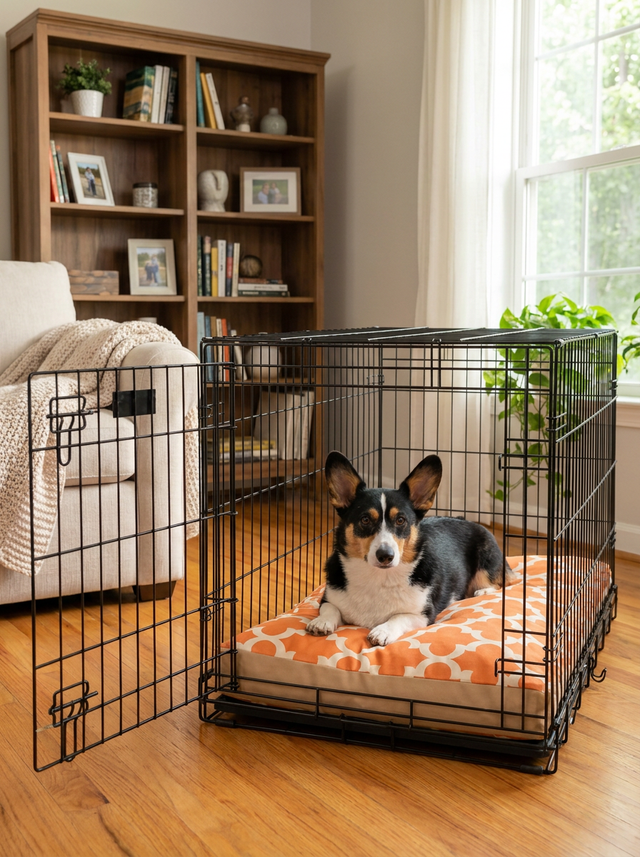 On Cloud Peach Bed for Mid to Large Pets in the dog crate