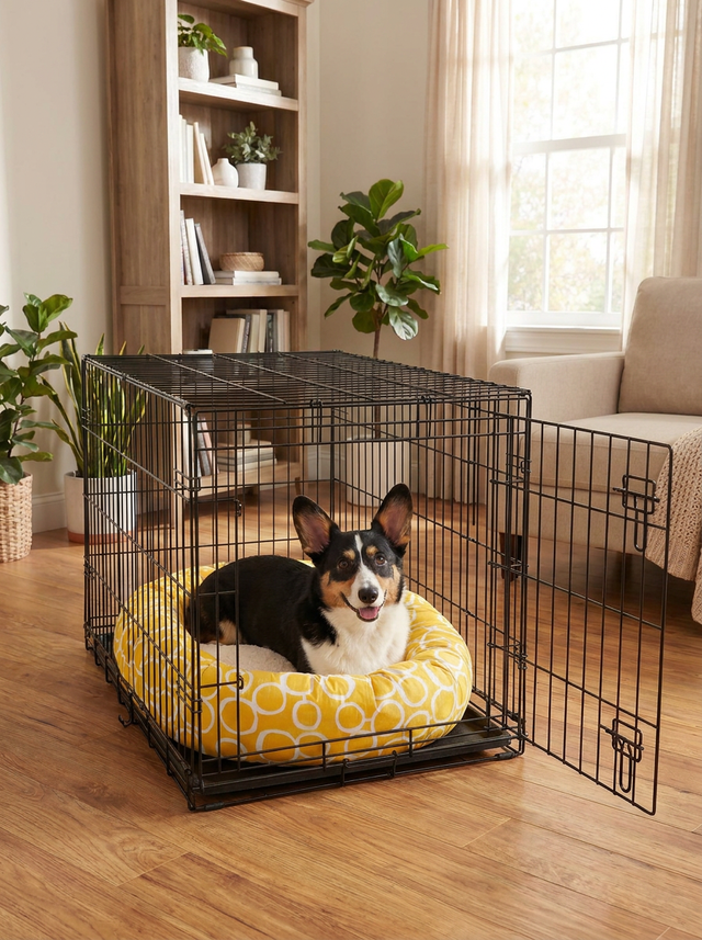 Sunny Bagel Sherpa Bed for Mid to Large Pets in the dog crate