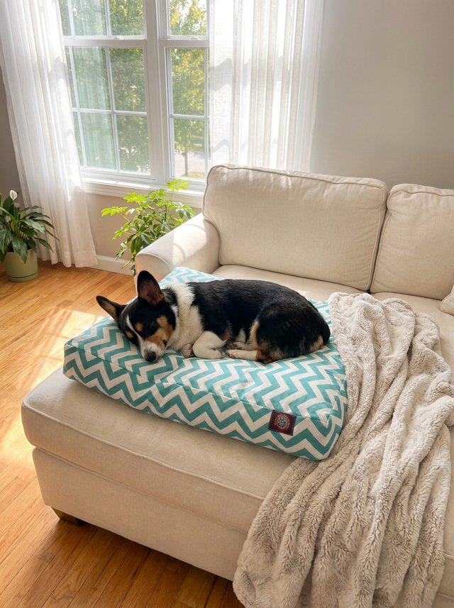 Seabreeze Lounger Outdoor Bed for Large Pets on the sofa