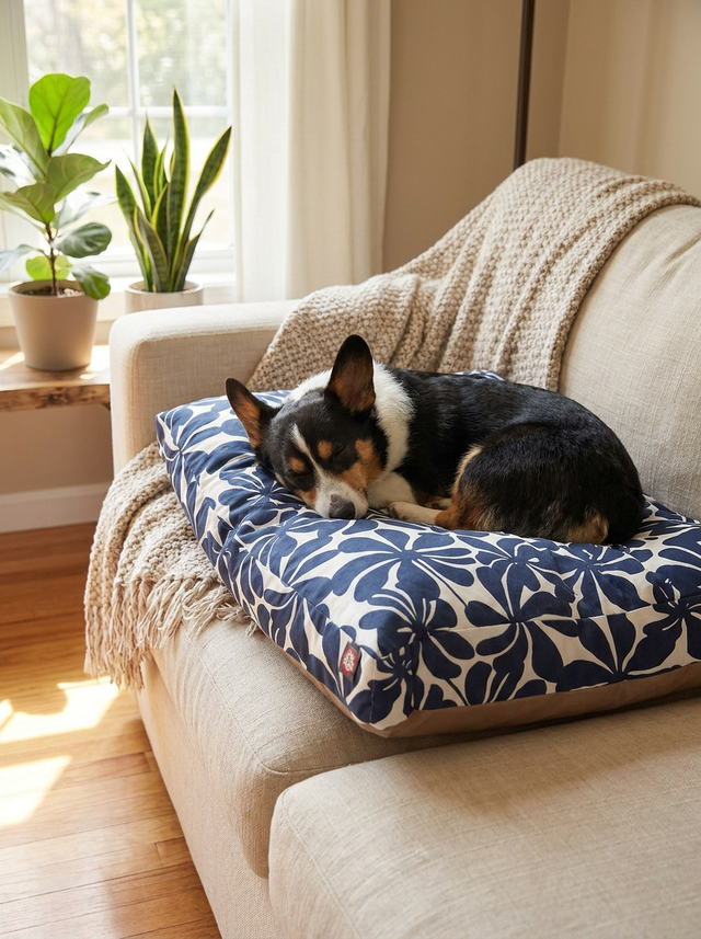 Harbor Lounger Bed for Mid to Large Pets on the sofa
