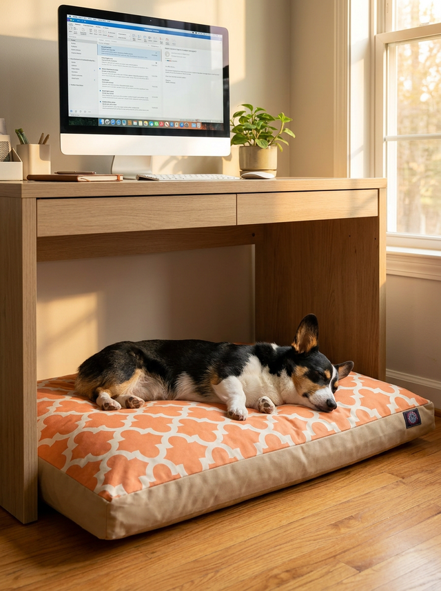 On Cloud Peach Bed for Mid to Large Pets in a home office