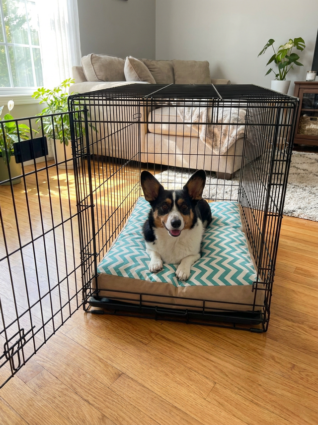 Seabreeze Lounger Outdoor Bed for Large Pets in the dog crate