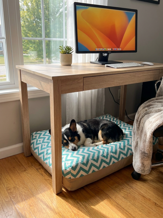 Seabreeze Lounger Outdoor Bed for Large Pets in a home office