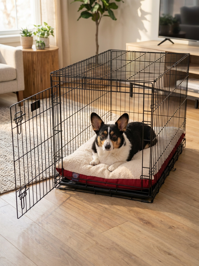 Feel the Pillow Sherpa Bed for Mid to Large Pets in the dog crate